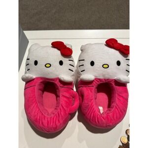 Sanrio Hello Kitty Plush Slippers Pink White Women Size M 7-8 House Shoes Y2K